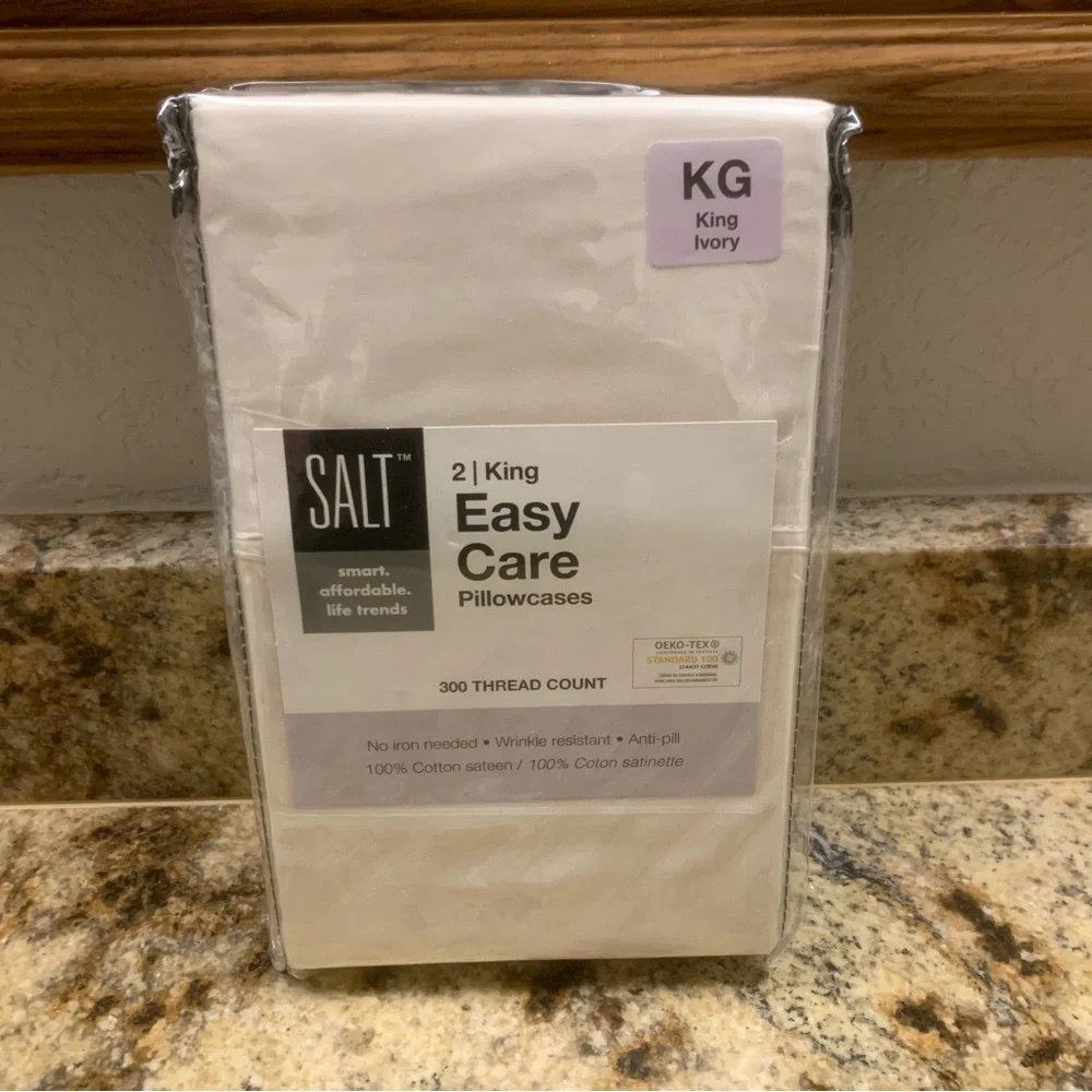 SALT Set 2 King Ivory Pillowcases 300 Thread Count 100% Cotton Sateen Easy Care